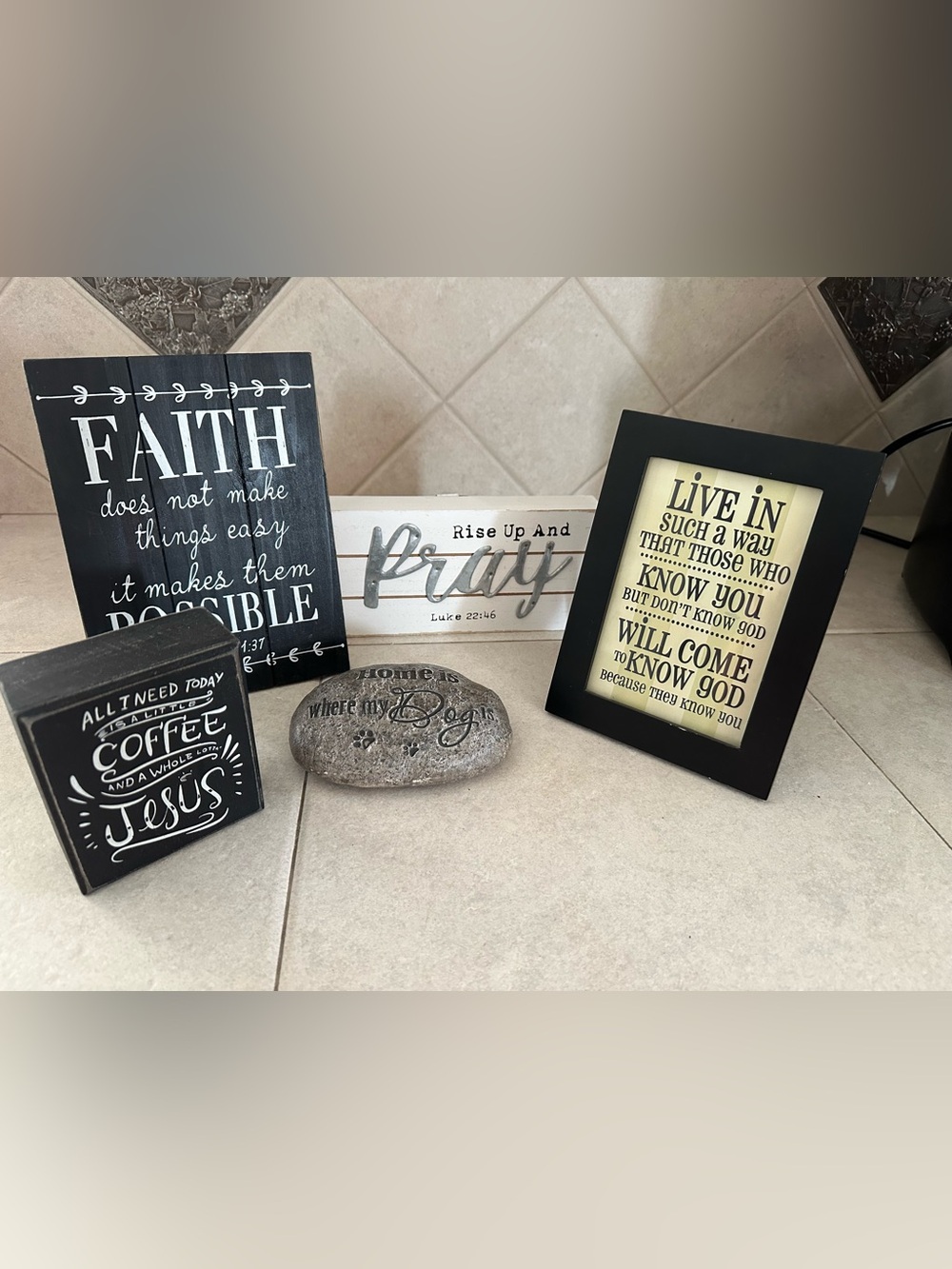 Faith-Inspired Wall Decor Set in Black, White, and Gray ( 5 pieces)